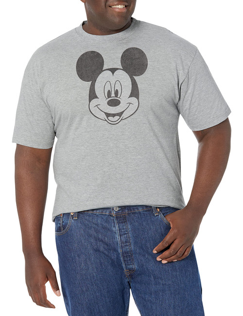 Disney Big & Tall Classic Mickey Face Men's Tops Short Sleeve Tee Shirt, Athletic Heather, 4X-Large Tall