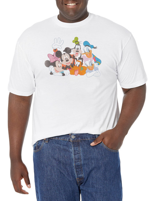 Disney Big & Tall Classic Mickey Group Men's Tops Short Sleeve Tee Shirt, White, 5X-Large