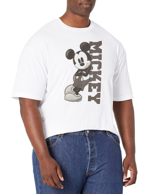 Disney Big & Tall Classic Mickey Lean Men's Tops Short Sleeve Tee Shirt, White, 5X-Large