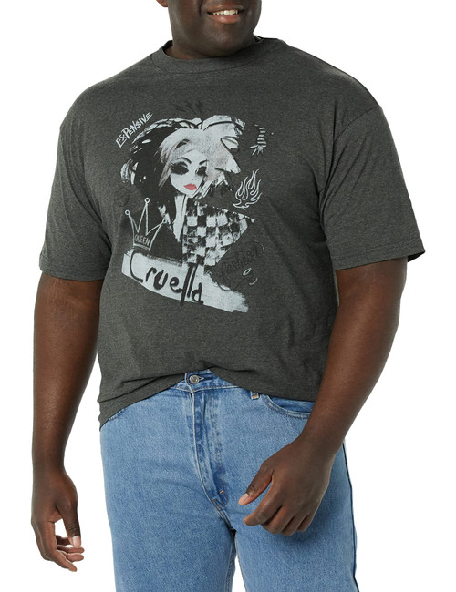 Disney Big Artsy Cruella Men's Tops Short Sleeve Tee Shirt, Charcoal Heather, X-Large