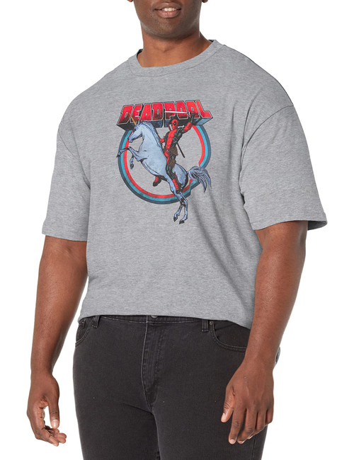 Marvel Big & Tall Classic Deadpool On Unicorn Men's Tops Short Sleeve Tee Shirt, Athletic Heather, 3X-Large
