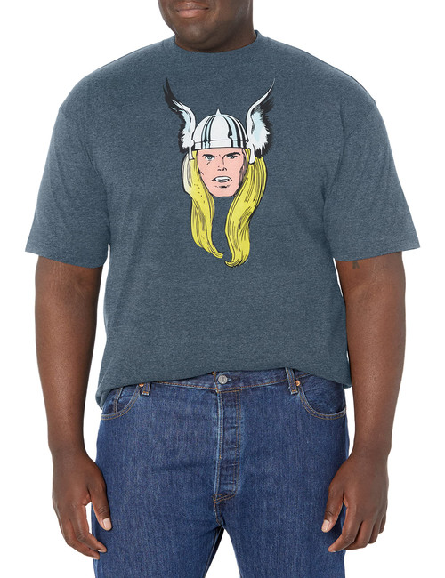 Marvel Big & Tall Classic Heads-Thor Men's Tops Short Sleeve Tee Shirt, Navy Blue Heather, X-Large