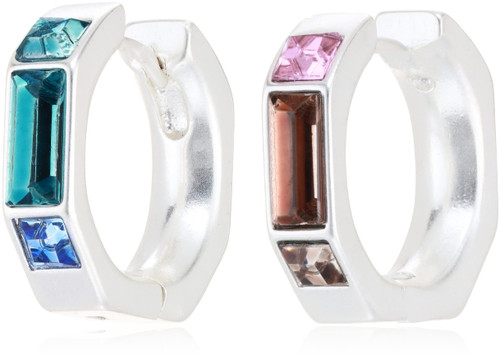 Lucky Brand Multi Color Stone Huggie Hoop Earrings, Silver, One Size