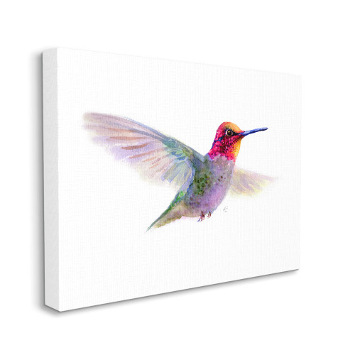 Stupell Industries Hummingbird in Flight Pink Purple Bird Painting, Designed by Verbrugge Watercolor Canvas Wall Art, 16 x 20, Multi-Color