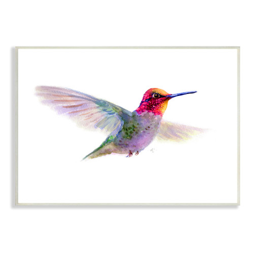 Stupell Industries Hummingbird in Flight Pink Purple Bird Painting, Designed by Verbrugge Watercolor Wall Plaque, 13 x 19, Multi-Color