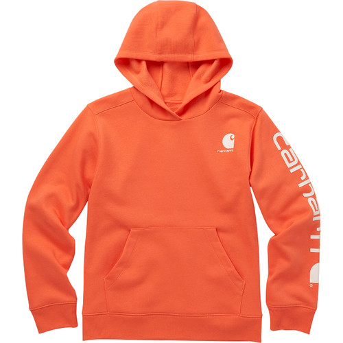 Carhartt Girls' Big Hoodie Fleece Pullover Sweatshirt, Living Coral, L (12)