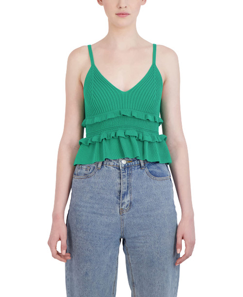 BCBGeneration womens Tiered Ruffle Peplum Sweater Tank Top Shirt, Verde, X-Small US