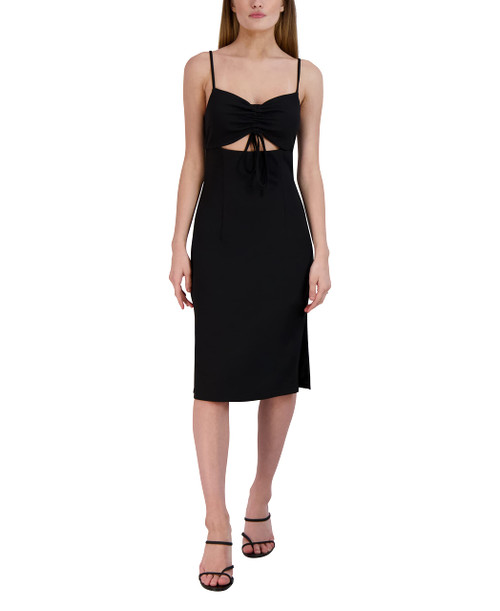 BCBGeneration Women's Fitted Bodycon Spaghetti Strap Cutout Drawstring Mini Dress, Black, Large