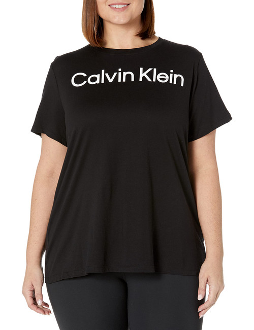Calvin Klein Performance Women Plus Size Active Short Sleeve Comfort Stretch Tee, Black, 2X