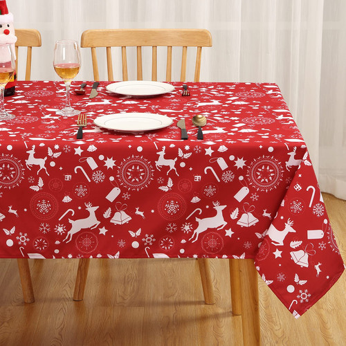 HOMERRY Christmas Decoration Rectangle Tablecloth Xmas Snowflake Print Tablecloth Winter Waterproof Table Cover Holiday Fabric Christmas Table Cloth for Dining Table Kitchen, Red, 60 x 84 Inch