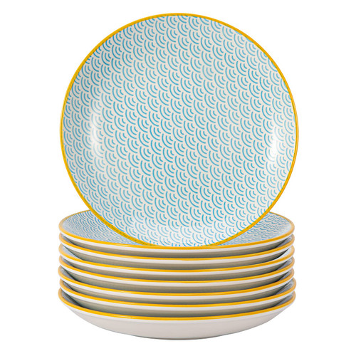 Fashionwu Ceramic Dinner Plates Set of 8, 8 Inch Dish Set Porcelain Salad Plate, Ripple Pattern Dining Plates for Salad Pasta Dessert Dinner Snacks, Dishwasher & Microwave Safe