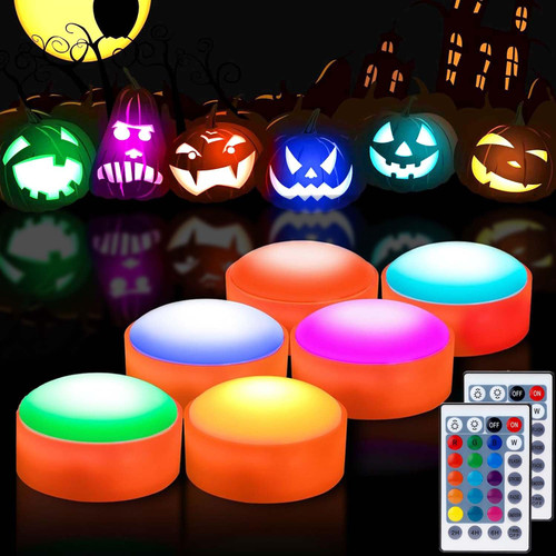 SOLLED 6 Pack Pumpkin Lights with Remote and Timer - Halloween Pumpkin Lights Color Changing Jack-O-Lantern Lights Battery Operated, Pumpkin Light for Halloween Decor and Pumpkin Decorations