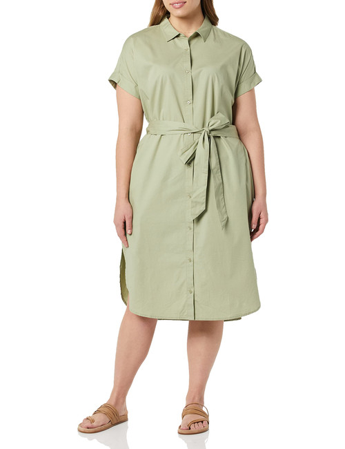 Amazon Essentials Women's Relaxed Fit Short Sleeve Button Front Belted Shirt Dress, Light Sage Green, Large