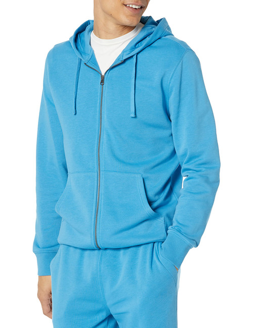 Amazon Essentials Men's Lightweight Long-Sleeve French Terry Full-Zip Hooded Sweatshirt (Available in Big & Tall), Turquoise Blue, Medium