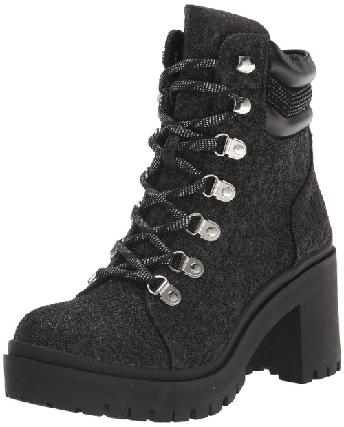 NINE WEST Women's QWORK Ankle Boot, Black Glitter, 6