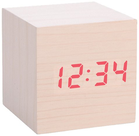 Kikkerland AC22 Clap-On Cube Alarm Clock, Light Wood