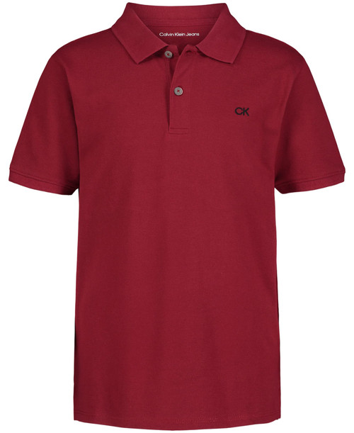 Calvin Klein Boys' Short Sleeve Micro Pique Solid Polo, Red Carpet, 7