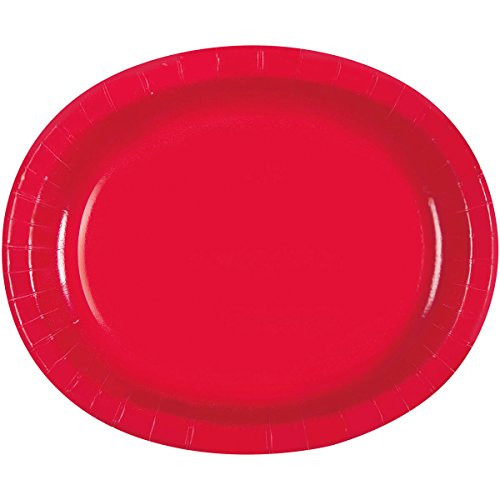 12" Red Oval Paper Plates, 8ct