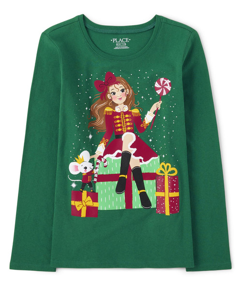 The Children's Place Long Sleeve Christmas Graphic T-Shirt, Girl Candy, Medium