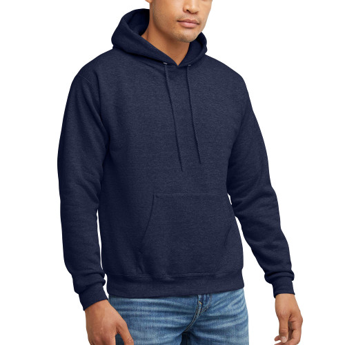 Hanes EcoSmart Hoodie, Midweight Fleece, Pullover Hooded Sweatshirt for Men, Heather Navy, Large