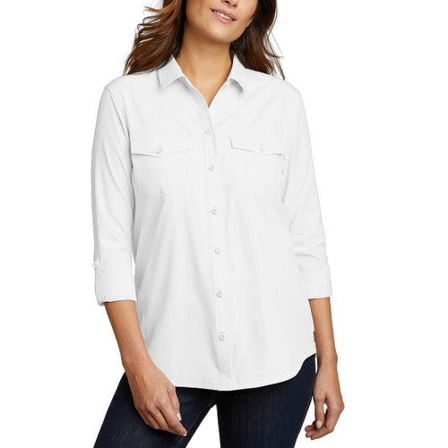 Eddie Bauer Womens Tops UPF 50+ UV Sun Protection Long-Sleeve Button Down Blouses Tops with Pockets - White X-Large