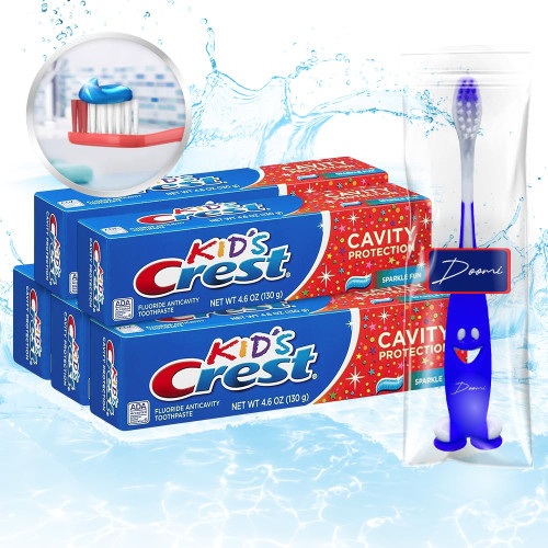 Fluoride Kids Cavity Protection Toothpaste 4.6 Ounce Sparkle Fun Flavor, Bulk Toothpaste, Plus Doomi Smiley Suction Toothbrush.
