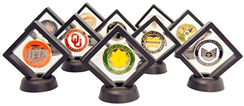 Coin Display Stand - Set of 10 3D Floating Frame Display Holder with Stands for Challenge Coins, AA Medallions, Jewelry, 2.75 x 2.75 x 0.75 Inches (10, Black) Coin Display Stand - Set of 10 3D Floating Frame Display Holder with Stands for Challenge Coins, AA Medallions, Jewelry, 2.75 x 2.75 x 0.75 Inches (10, Black)