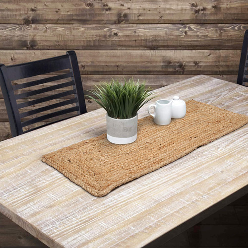 Reversible Natural Jute Braided Table Runner, Farmhouse Natural Braided Jute Burlap Table Runner, Organic Eco-Friendly Rustic Vintage Dining Table Runner- 13x36 Inch - Natural