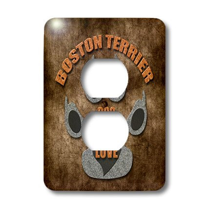 3dRose lsp_22041_6 Boston Terrier Dog Love Dog Breed in Gray And Brown 2 Plug Outlet Cover
