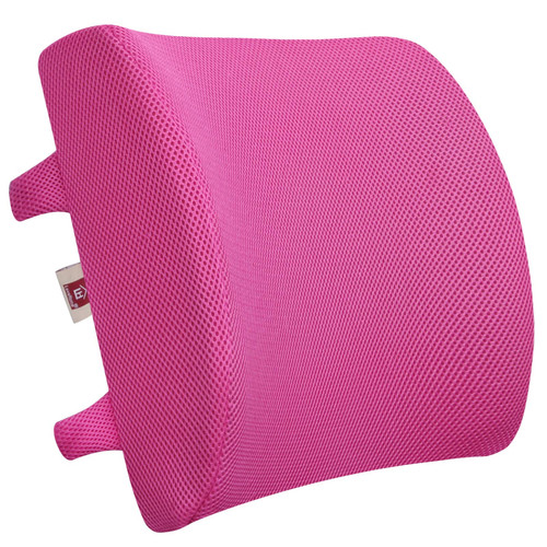 LOVEHOME Lumbar Support Pillow for Chair and Car, Back Support for Office Chair Memory Foam Cushion with Mesh Cover for Back Pain Relief - Pink