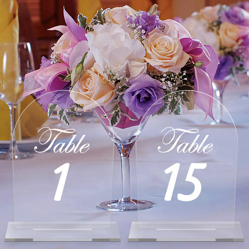 OUTNEE Clear Arch Wedding Table Numbers Stand, 5x7" Acrylic Sign and Holder with Wedding Table Numbers 1-15, Perfect for Wedding Reception, Restaurants, Parties, Center Decoration, Anniversaries, Events (Number 1-15)