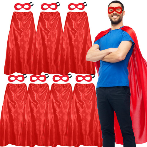 Superhero Capes and Masks for Adults Bulk-Men Women Super Hero Costume Halloween Dress Up Party Favors -7 Pack (Red)