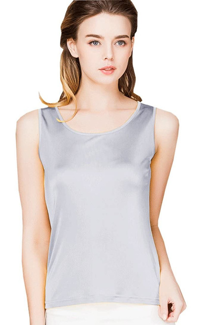 METWAY Womens Silk Tank Tops/Mulberry Silk Sleeveless Blouses/Summer Real Silk Sleeveless T-Shirt Large Silver Grey