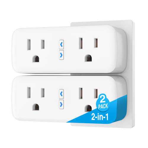 GHome Smart Plug Extender, Mini 2.4G Wi-Fi Outlet Compatible with Alexa and Google Home Surge Protector, Dual Sockets APP Control with Timer Schedule Function, ETL FCC Listed,2 Pack