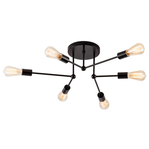 SOZOMO Modern Sputnik Chandelier, Black Semi Flush Mount Ceiling Light Fixture 6-Light Industrial Ceiling Lights Fixture Mid Century Ceiling Chandelier for Living Room,Bedroom,Hallway Kitchen.