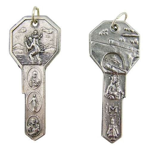 RA Silver Tone Saint Christopher Key to Heaven Medal, 2 Inch
