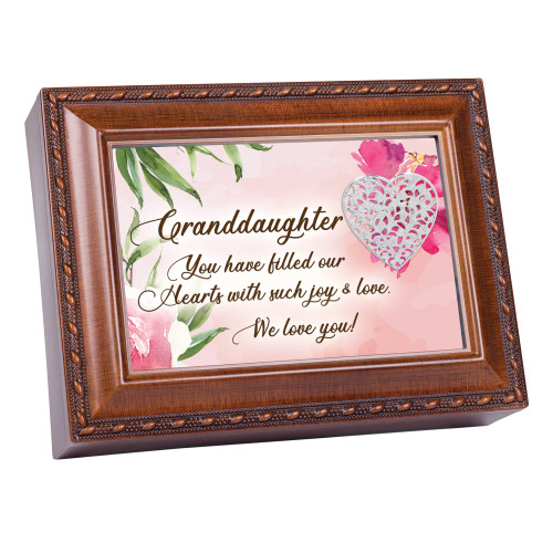 Cottage Garden Granddaughter Joy and Love Rope Trim Woodgrain Music Box Plays Tune You Light Up My Life Cottage Garden Granddaughter Joy and Love Rope Trim Woodgrain Music Box Plays Tune You Light Up My Life