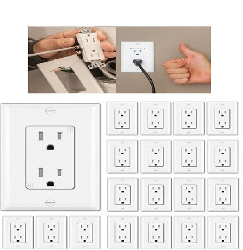 (20 Packs) 15 Amp Decorator Receptacle Duplex Wall Outlet,15A/125V/1875W, 2 Pole 3 Wire, UL Listed, Tamper Resistant , Self Grounding Outlet , Residential Commercial (20 Packs Outlet With Plate Cover)