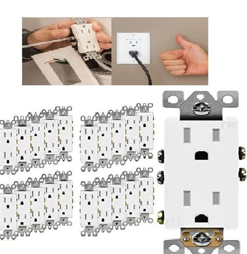 (20 Packs) 15 Amp Decorator Receptacle Duplex Wall Outlet,15A/125V/1875W, 2 Pole 3 Wire, UL Listed, Tamper Resistant , Self Grounding Outlet , for Residential and Commercial Use
