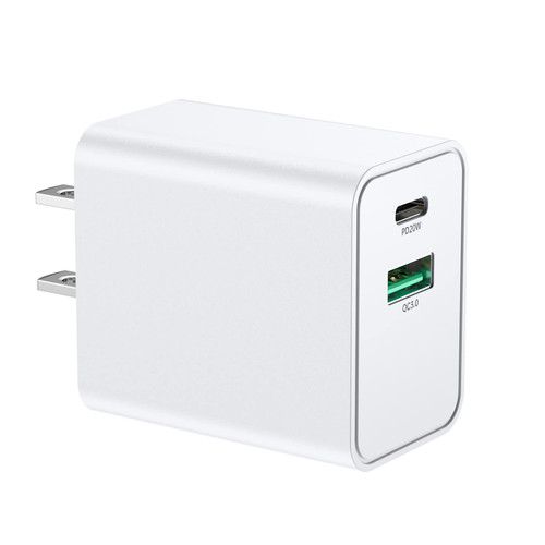 Wall Plug-in Charger Block Dual Port USB-C 20W PD & QC3.0 USB A Fast Charging