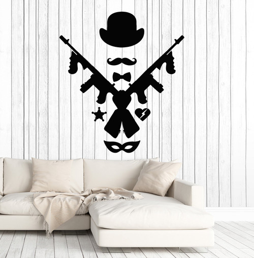 Vinyl Wall Decal Mafia Art Chicago Style Hat Tommy Gun Mask Stickers Large Decor (ig4876) Pink Vinyl Wall Decal Mafia Art Chicago Style Hat Tommy Gun Mask Stickers Large Decor (ig4876) Pink