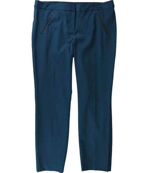 Alfani Womens Faux Leather Trim Casual Trouser Pants, Blue, 16 Alfani Womens Faux Leather Trim Casual Trouser Pants, Blue, 16