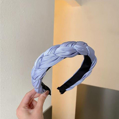 Houchu Women Headband Hair Hoop Vintage Hairband Cross Knot Solid Color Braid Non-Slip Headwear(Blue)