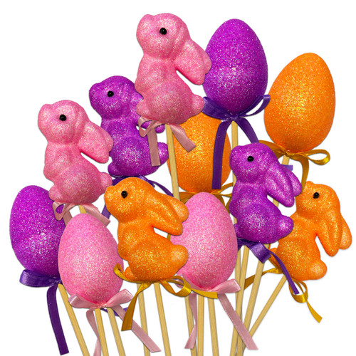 Easter Egg and Easter Bunny Picks ~ 12 Pcs Glitter Easter Foam Plant Picks for Crafts Decorations Cake Topper Garden Ornament (Easter Basket Flower Decor, Assorted Colors) Easter Egg and Easter Bunny Picks ~ 12 Pcs Glitter Easter Foam Plant Picks for Crafts Decorations Cake Topper Garden Ornament (Easter Basket Flower Decor, Assorted Colors)