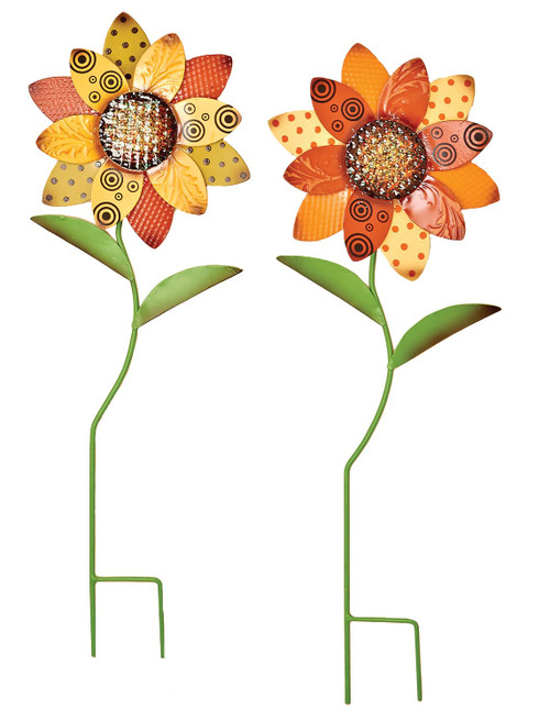 Worth Imports 24" Metal Sunflower Outdoor Garden, Set of 2 Stake, Multicolor