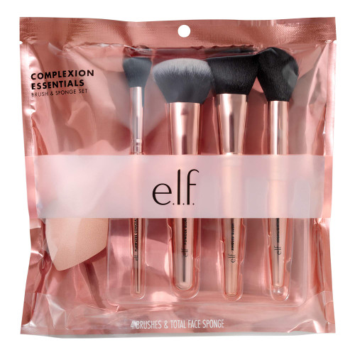 e.l.f. Cosmetics Complexion Essentials Brush & Sponge Set, Concealer, Powder, Blush & Highlighter Brushes & Total Face Sponge For A Perfect Complexion