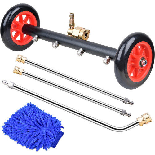 EVEAGE Power Washer Undercarriage Attachment, 16" Undercarriage Pressure Washer Water Broom w/Extension Wands & Wash Mitt, 4000 PSI (Viva Magenta)