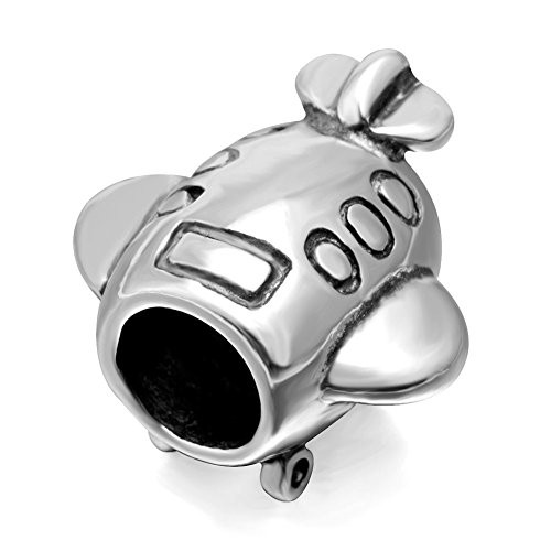 Qiaose Airplane Charm 925 Sterling Silver Beads Happy Travel Flight Charms for DIY Bracelet