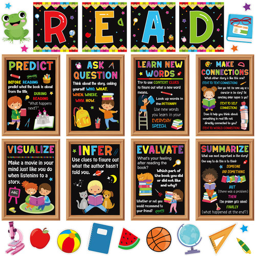 28 Pieces Reading Strategy Posters Classroom Decorations Reading Strategy Bulletin Board Set for School Classroom Home Decoration Supplies