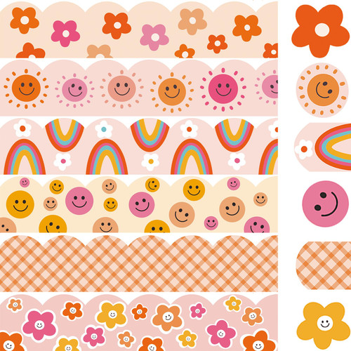 83Ft Boho Bulletin Board Borders, Borders Classroom Bulletin, Bulletin Board Trim, Fadeless Bulletin Board Paper, Rainbow Bulletin Board Borders for Back to School Supplies, 6 Design 84 Pcs